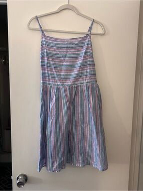 Striped Pastel Spaghetti-Strap Dress - Blue/Pink/Green